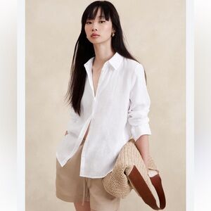 Banana Republic The Oversized European Flax Linen Shirt In White Size Large NWT